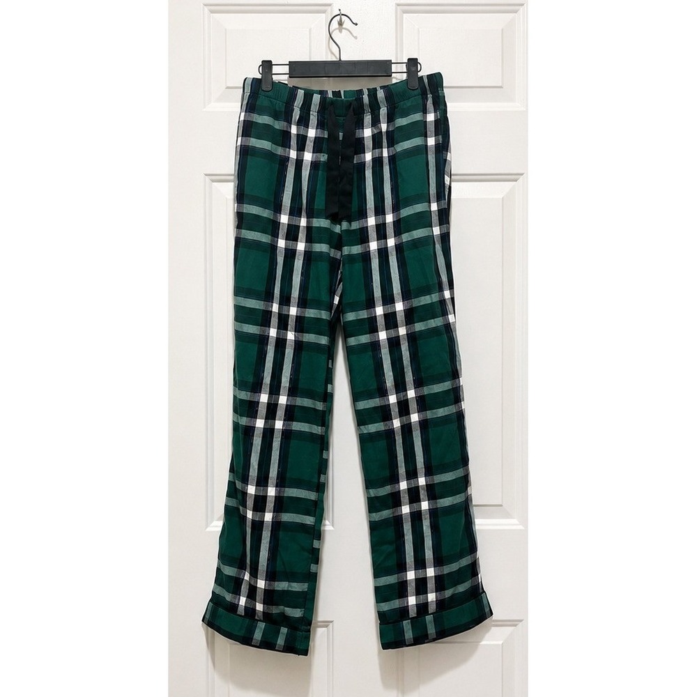 Victoria Secret Green Plaid Flannel Pajama Pants Metallic Shimmer Small 386444